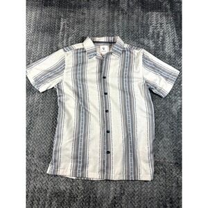 Craft+Flow Shirt Boys Medium 10/12 Beige Blue Striped Casual Summer Camp Collar‎